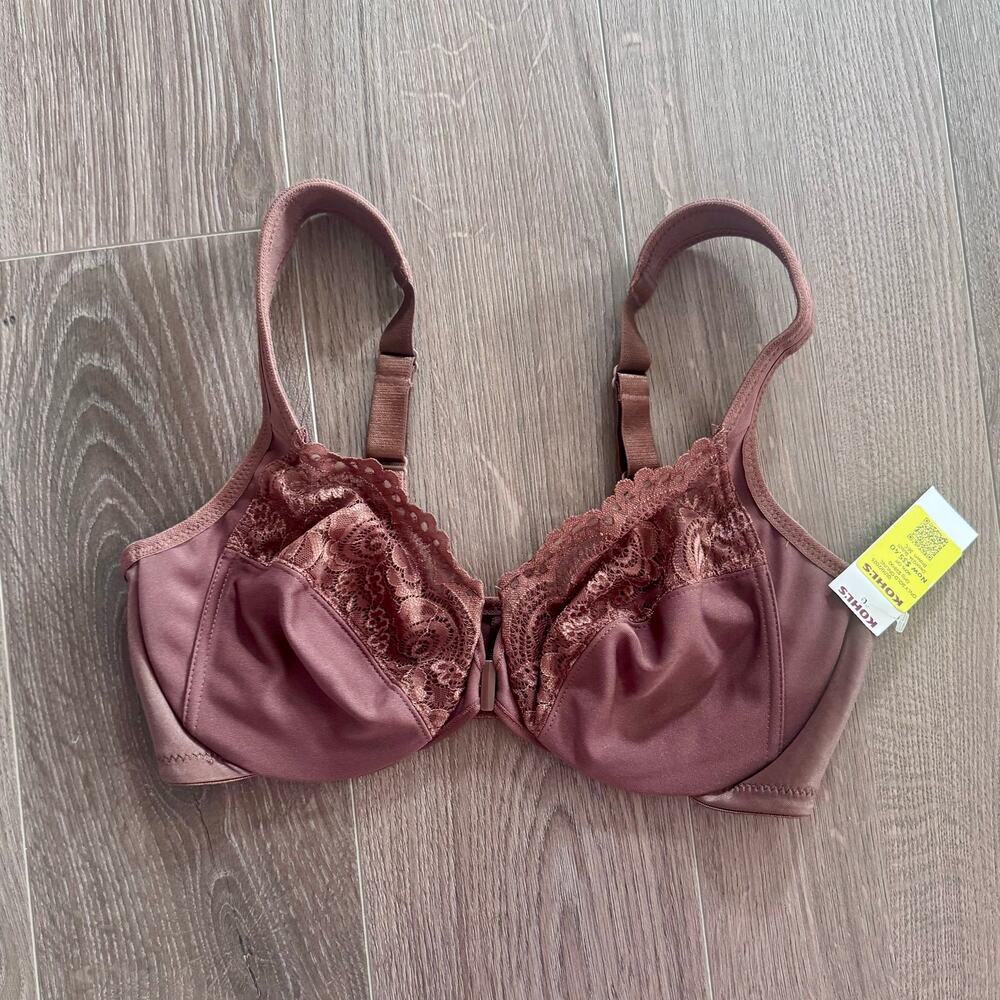Glamorise Bra Front Close Chocolate Brown Lace Underwire 36C NEW